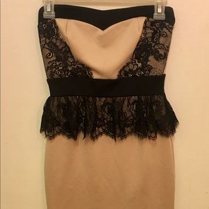 Super Cute Tan/Black Lace Mini Dress